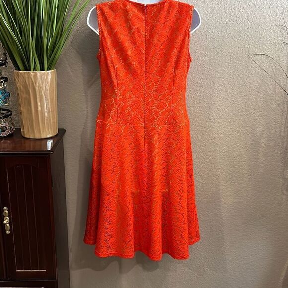#450 black label Evan Picone, immediately orange/nude Lacey fit and flare size 4 - Picture 8 of 13